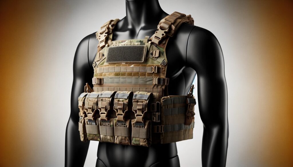 A 16_9 aspect ratio image showcasing the best airsoft plate carrier. The plate carrier is designed for tactical efficiency and comfort